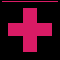 Ein rosa Kreuz auf schwarzem Grund.